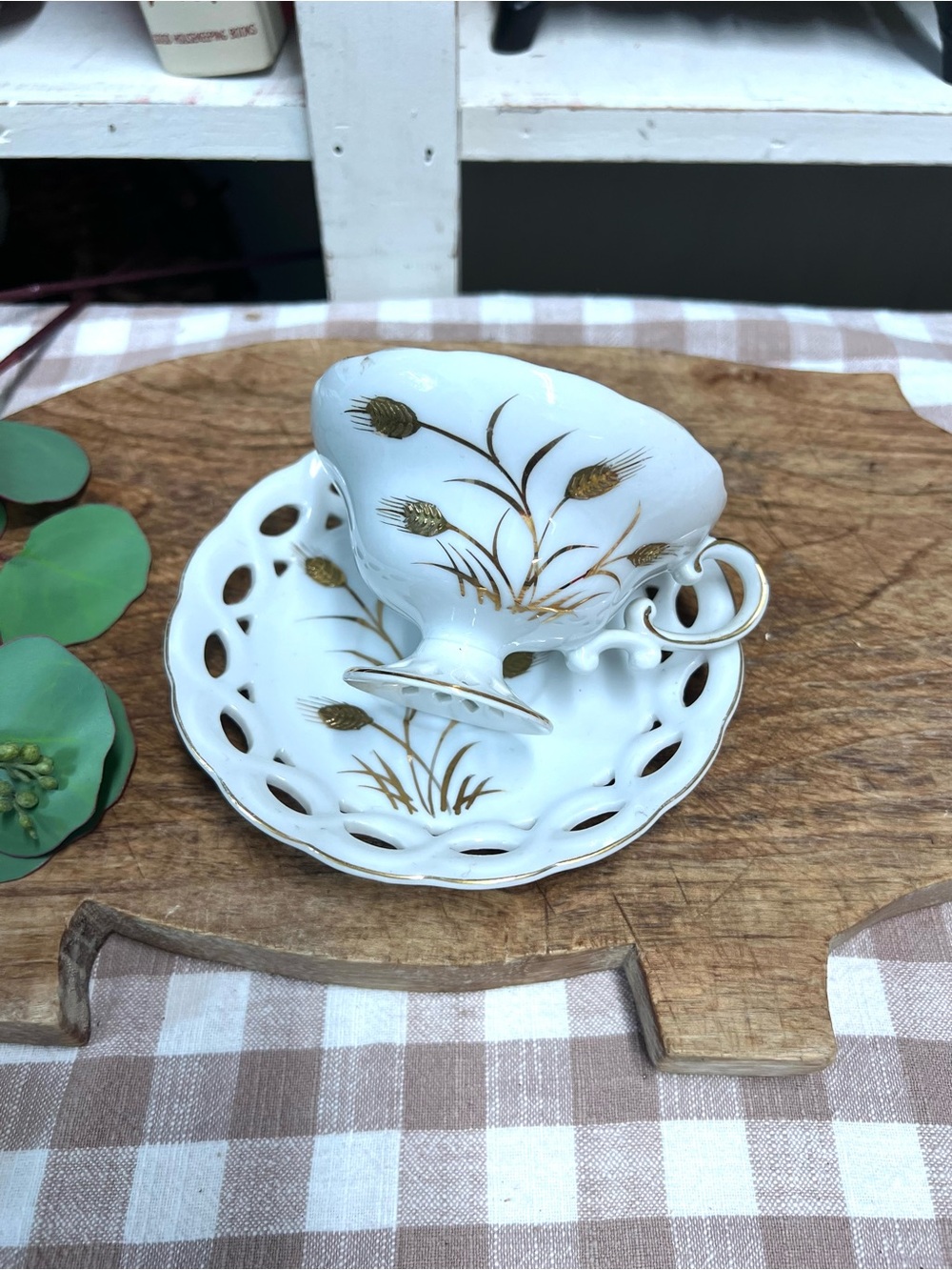 Vintage Lefton teacup and saucer gold wheat grandma core
